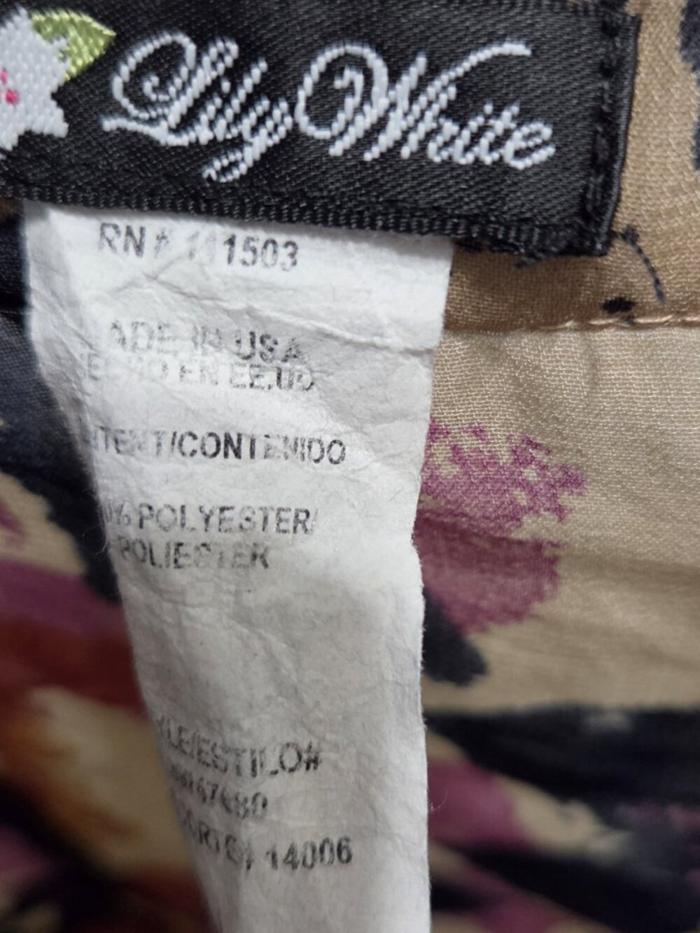 Lily White Camo Print Button-Down Blouse | Boho Chic Size L - Picture 7 of 8